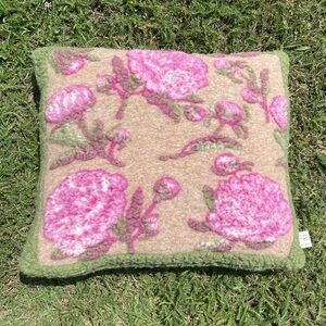 FRATI Italian Set of 2 Home Collection Boiled Wool Throw Pillows Floral Design